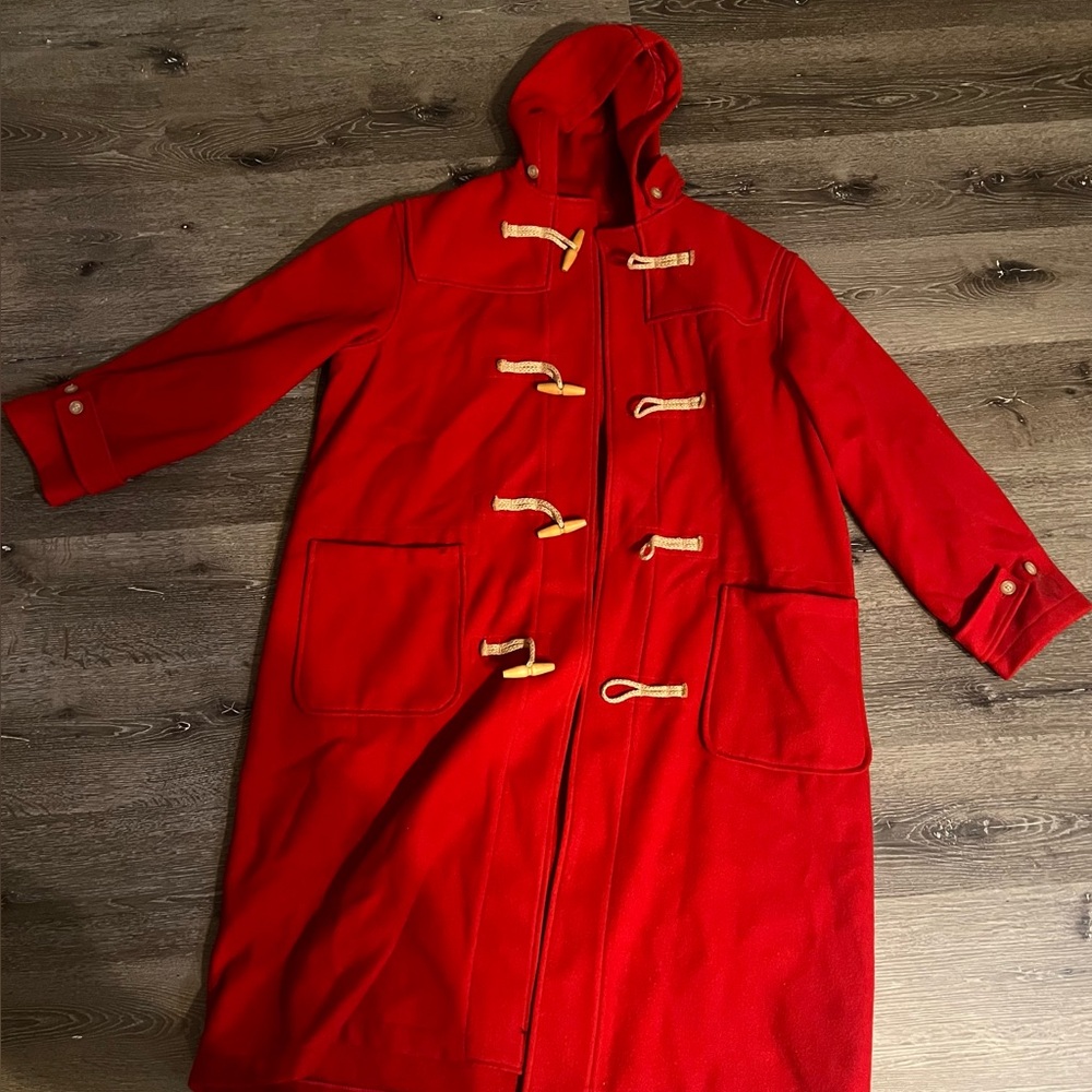 Vintage Polo Ralph Lauren Toggle Duffle
Hooded Wool Red Coat